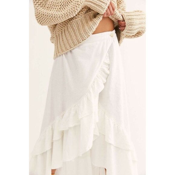 NEW FREE PEOPLE Sz S CELINE’S RUFFLE WRAP SKIRT - Picture 2 of 3